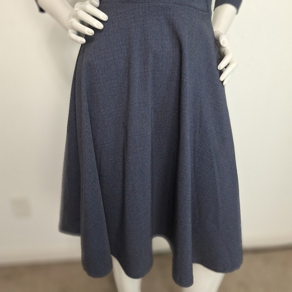 Musol “NEW” Blue Gray Preppy 3/4 Sleeves Pin Up Retro Pleated Midi Dress Size M - Picture 3 of 11